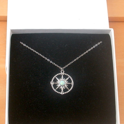 Boxed gift/sterling silver opal compass necklace/white opal necklace/opal jewellery/opal jewelry/october birthstone/compass pendant/uk - Thumbnail 1