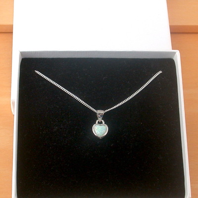 Boxed gift/sterling silver white opal heart pendant & chain/opal necklace/opal jewellery/opal jewelry/opal heart pendant/uk