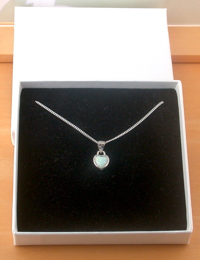 BOXED GIFT/Sterling Silver White Opal Heart Pendant & Chain/Opal Necklace/Opal Jewellery/Opal Jewelry/Opal Heart Pendant/UK