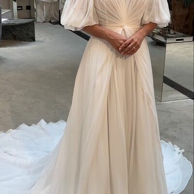 A line off the shoulder wedding dress, beach boho bridal dress bridal gown