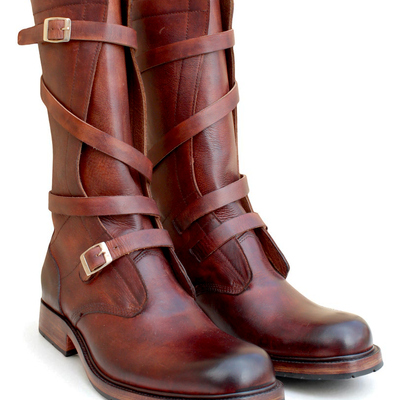 Crafted leather men brown leather military strap ankle high jodhpur boot