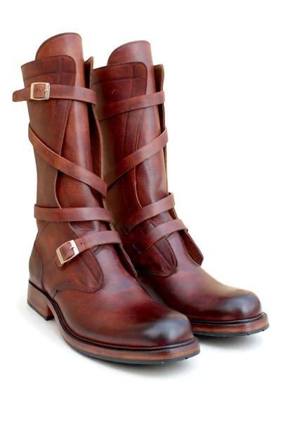 Crafted Leather Men Brown Leather Military Strap Ankle High Jodhpur Boot