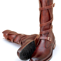 Crafted Leather Men Brown Leather Military Strap Ankle High Jodhpur Boot - Thumbnail 1