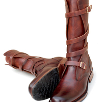 Crafted Leather Men Brown Leather Military Strap Ankle High Jodhpur Boot - Thumbnail 4