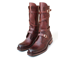 Crafted Leather Men Brown Leather Military Strap Ankle High Jodhpur Boot - Thumbnail 5