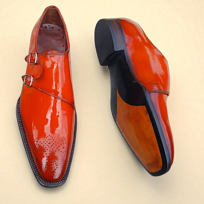 Crafted leather men genuine calfskin leather monk strap dress shoes