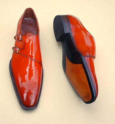 Crafted Leather Men Genuine Calfskin Leather Monk Strap Dress Shoes