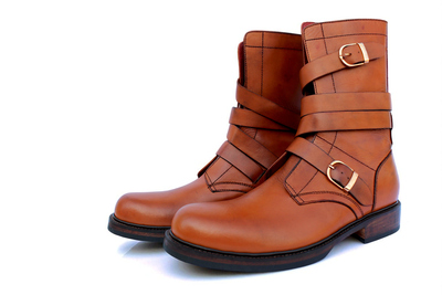 Crafted Leather Men Brown Leather Military Strap Ankle High Cowboy Boot