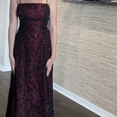 Elegant spaghetti straps long backless party dress