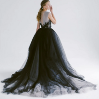 Unique Romantic A-Line Tulle Wedding Dresses Lace Applique Bridal Gowns - Thumbnail 1