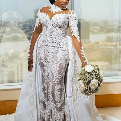 Mermaid wedding dress, lace appliques african girls bridal dress bridal gown