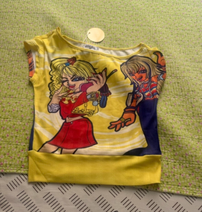 Y2K Millennial Gal Harajuku Shibuya Subculture Print Asymmetrical Off-Shoulder Top