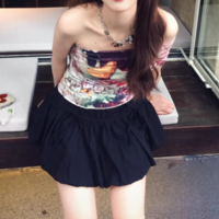 Butterfly tie-dye print one-shoulder asymmetrical tube top - Thumbnail 2