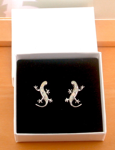 BOXED GIFT/Sterling Silver Opal Gecko Earrings/Opal Earrings/Reptile Earrings/Lizard Earrings/Gecko JewelleryOpal Jewellery/UK