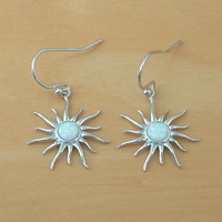 BOXEDGIFT/White Opal Sun Earrings/ Sterling Silver Opal Earrings/Opal Jewellery/Silver Sun Earrings/Opal Jewelry/October Birthstone/UK - Thumbnail 1