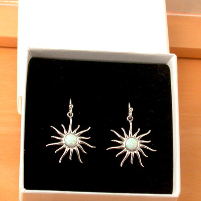 Boxedgift/white opal sun earrings/ sterling silver opal earrings/opal jewellery/silver sun earrings/opal jewelry/october birthstone/uk