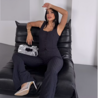 Business stripes suit - Navy - Thumbnail 2