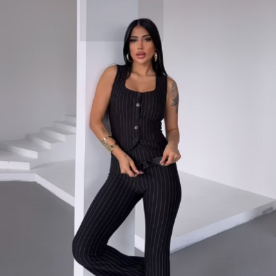 Business stripes suit - black