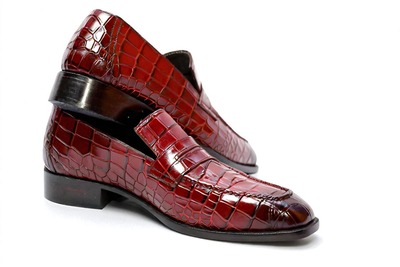 Crafted Leather Classic Biurgundy Crocodile/Alligator Leather Loafers Dress Shoes