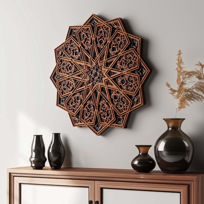 Stereowood dawn star  multi-layer wall art, large geometric wood wall art