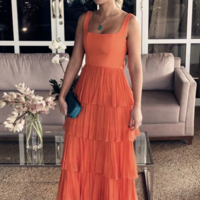 Modest A-line Orange Formal Long Evening Prom Dresses For Women  - Thumbnail 1