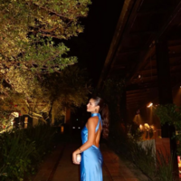 Sheath Blue Open Back Evening Gowns - Thumbnail 1