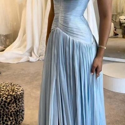Sky blue prom dress evening formal gown sexy birthday party gown - Thumbnail 1