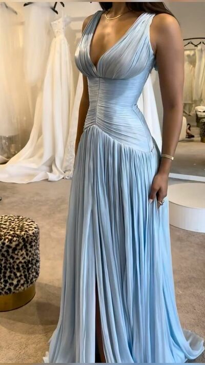 Sky Blue Prom Dress Evening Formal Gown Sexy Birthday Party Gown