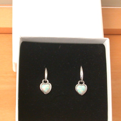 Boxed gift/sterling silver white opal heart earrings/opal heart drop earrings/opal jewellery/opal jewelry/october birthstone/uk