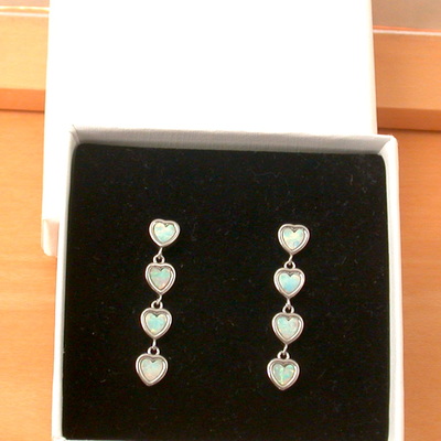 Boxed gift/sterling silver white opal heart earrings/opal heart drop earrings/opal jewellery/opal jewelry/uk