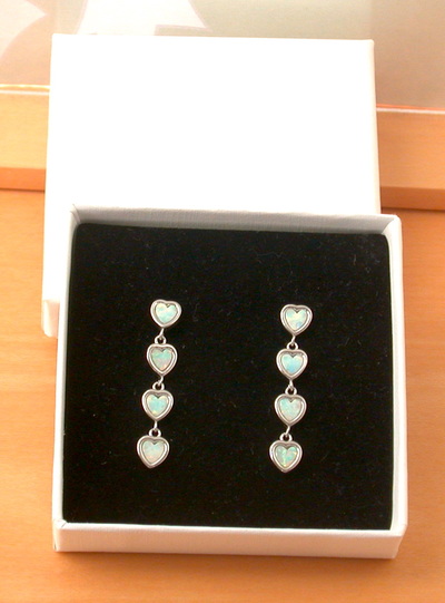 BOXED GIFT/Sterling Silver White Opal Heart Earrings/Opal Heart Drop Earrings/Opal Jewellery/Opal Jewelry/UK