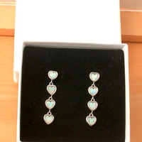 BOXED GIFT/Sterling Silver White Opal Heart Earrings/Opal Heart Drop Earrings/Opal Jewellery/Opal Jewelry/UK - Thumbnail 7