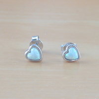 BOXED GIFT/Sterling Silver White Opal Heart Stud Earrings/Opal Heart Earrings/Opal Jewellery/Opal Jewelry/Silver Heart Earrings/October Birthstone/UK - Thumbnail 1