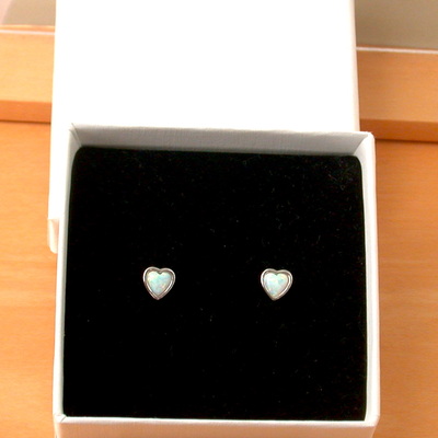 Boxed gift/sterling silver white opal heart stud earrings/opal heart earrings/opal jewellery/opal jewelry/silver heart earrings/october birthstone/uk