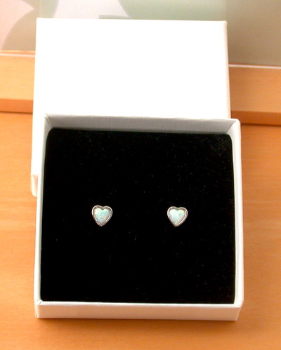 BOXED GIFT/Sterling Silver White Opal Heart Stud Earrings/Opal Heart Earrings/Opal Jewellery/Opal Jewelry/Silver Heart Earrings/October Birthstone/UK
