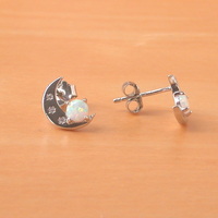 BOXED GIFT/Sterling Silver White Opal Crescent Moon Earrings/Opal Stud Earrings/Silver Moon Earrings/Opal Jewellery/Opal Jewelry/October Birthstone/UK - Thumbnail 2