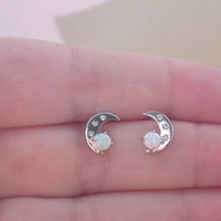 BOXED GIFT/Sterling Silver White Opal Crescent Moon Earrings/Opal Stud Earrings/Silver Moon Earrings/Opal Jewellery/Opal Jewelry/October Birthstone/UK - Thumbnail 4
