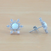 BOXED GIFT/Sterling Silver White Opal & Cz Snowflake Earrings/Opal Studs/Opal Jewellery/Opal Jewelry/Snowflake Studs/UK - Thumbnail 2