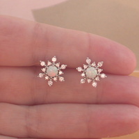 BOXED GIFT/Sterling Silver White Opal & Cz Snowflake Earrings/Opal Studs/Opal Jewellery/Opal Jewelry/Snowflake Studs/UK - Thumbnail 3
