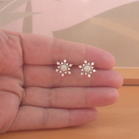 BOXED GIFT/Sterling Silver White Opal & Cz Snowflake Earrings/Opal Studs/Opal Jewellery/Opal Jewelry/Snowflake Studs/UK - Thumbnail 4