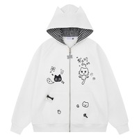 Cute Cat Print Zipper Up Hoodie Jacket - Thumbnail 2