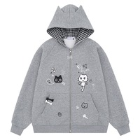 Cute Cat Print Zipper Up Hoodie Jacket - Thumbnail 1