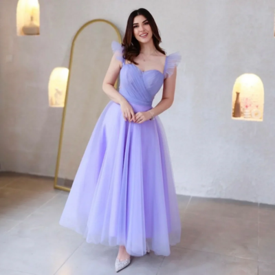 Purple Tulle Prom Dress Elegant Homecoming Cocktail Evening Gown