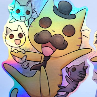 Mr.cat & kids holo sticker