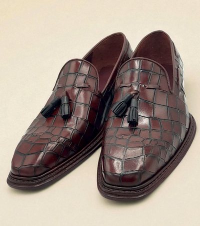 Crafted Leather Classic Brown Crocodile Leather Tassel Loafers Dress Shoes