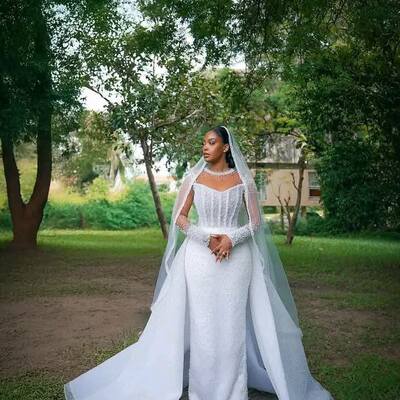 Mermaid wedding dress, lace appliques african girls bridal dress bridal gown