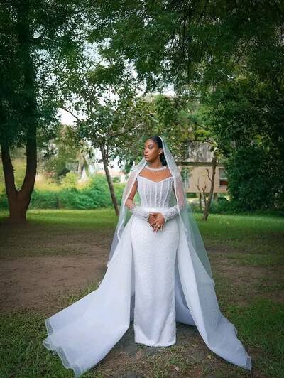 Mermaid Wedding Dress, Lace Appliques African Girls Bridal Dress Bridal Gown