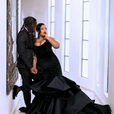 Gothic black wedding dress, plus size beading african girls bridal dress bridal gown