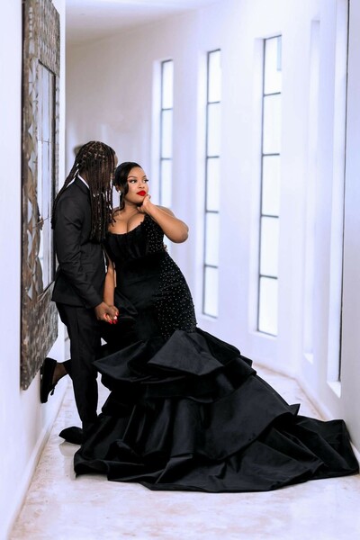 Gothic Black Wedding Dress, Plus Size Beading African Girls Bridal Dress Bridal Gown