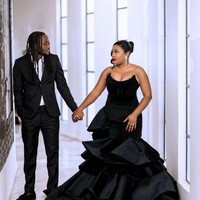 Gothic Black Wedding Dress, Plus Size Beading African Girls Bridal Dress Bridal Gown - Thumbnail 2